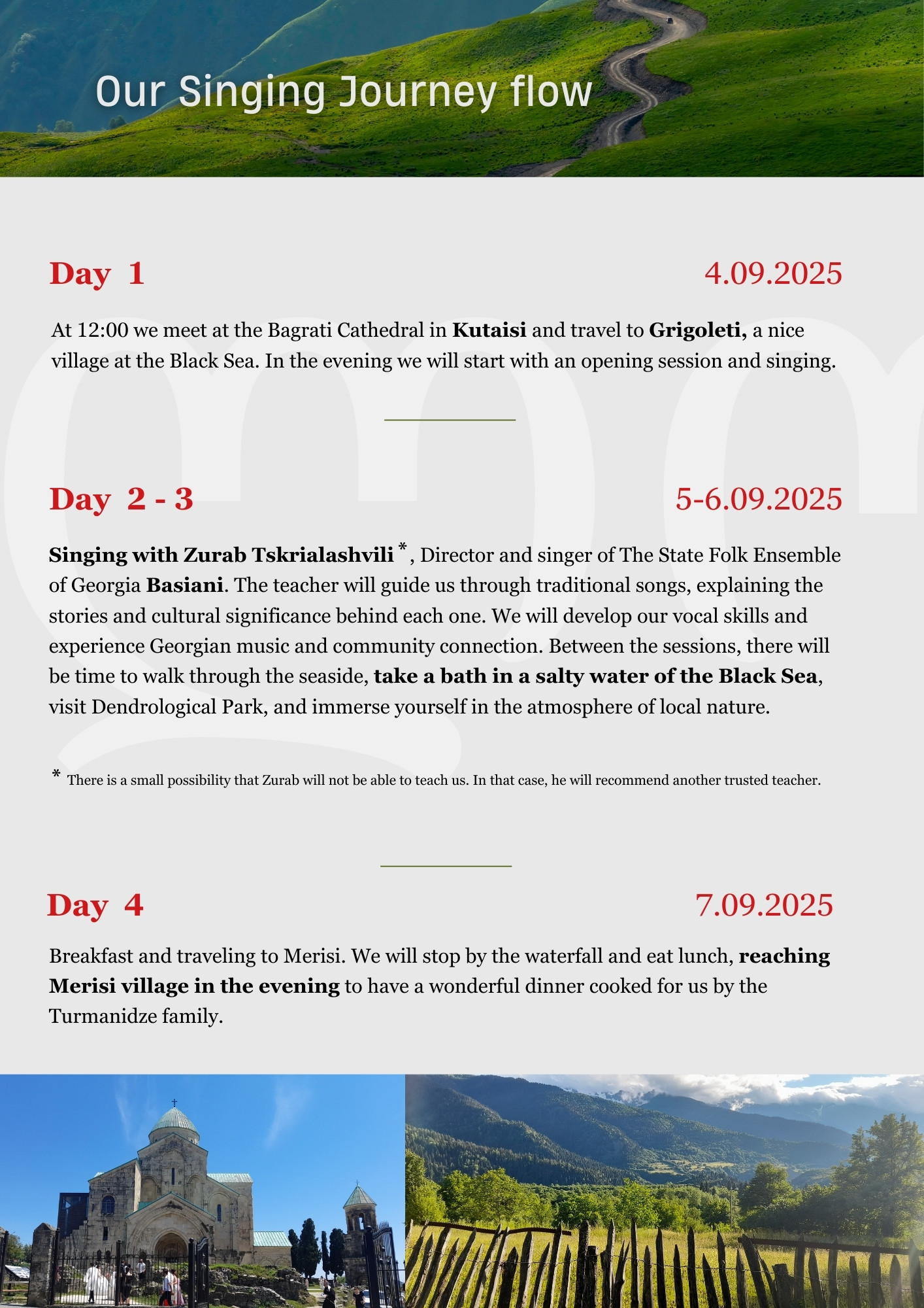 Plan for days 1-4