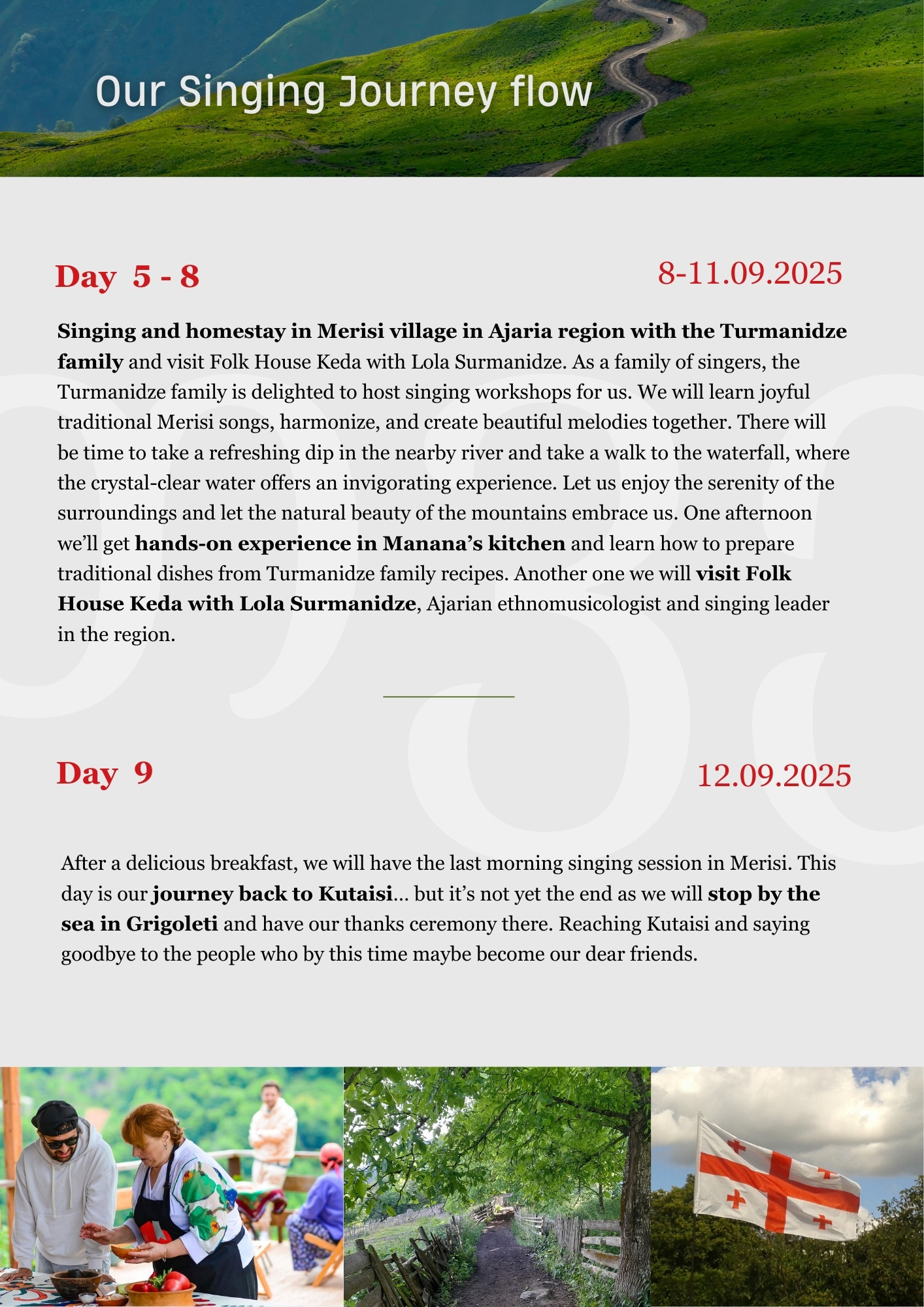 Plan for days 5-9